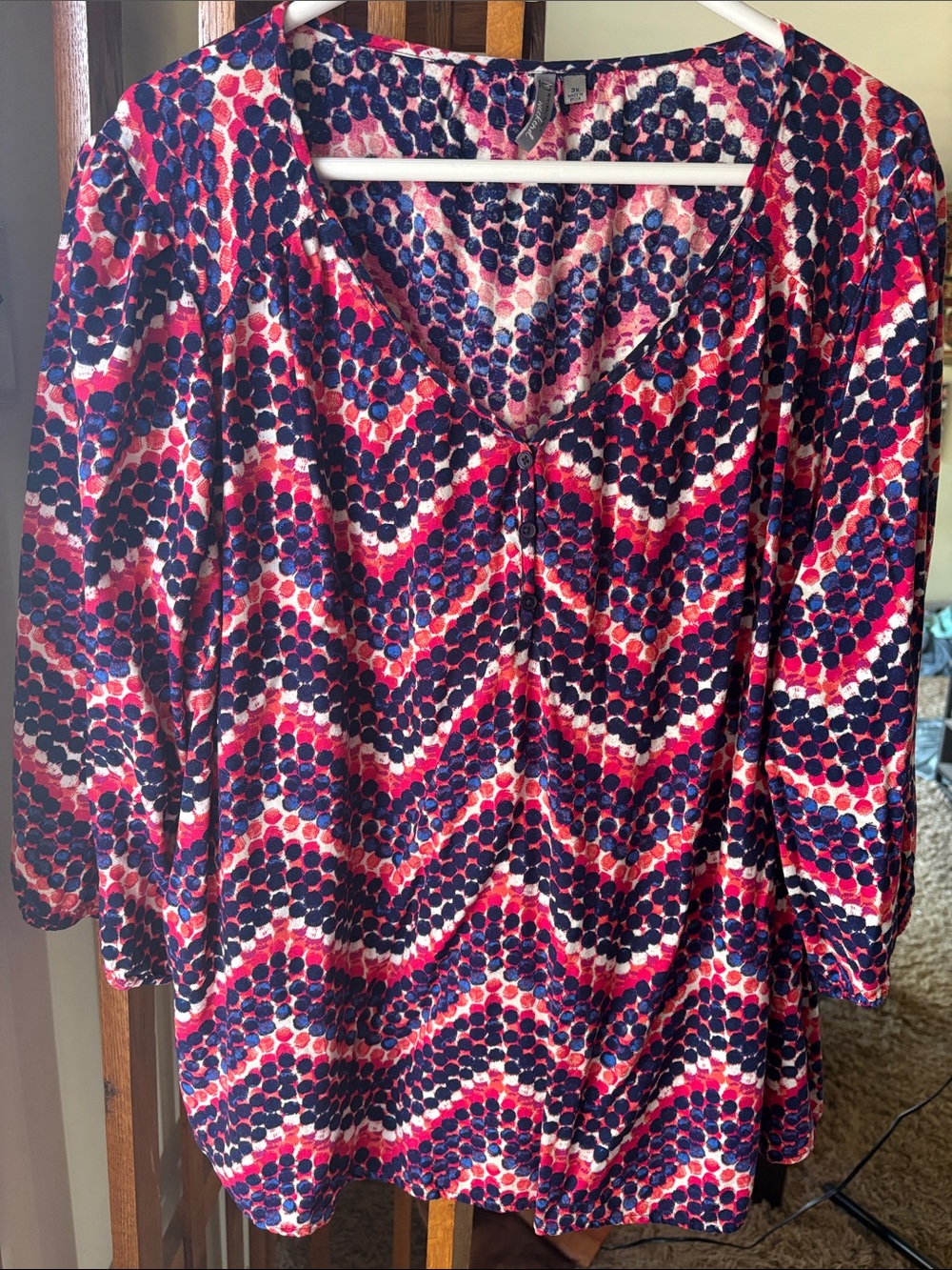 new directions Pink Navy Chevron Dot Blouse